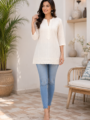 Elegant White Embroidered Cotton Short Kurti for Women | Straight Fit Kurti
