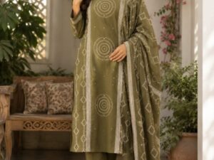 Olive Green Printed 3-Piece Kurti Set