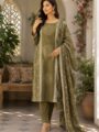 Olive Green Printed 3-Piece Kurti Set