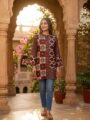 Maroon Pure Crape Traditional Printed Short Kurti for Women | Casual, Office & Everyday Wear