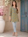 Mustard Yellow Pure Cotton Floral Printed Short Kurti for Women | Casual & Office Wear