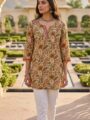 Elegant Beige Floral Printed Crepe Short Kurti for Women | Casual & Ethnic Wear