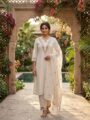 Ivory Floral Embroidered Cotton Kurti Pant Set with Dupatta