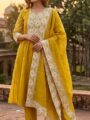 Mustard Yellow Embroidered Kurti Pant Set