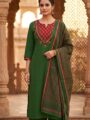 Forest Green Printed Kurti Pant Set with Dupatta