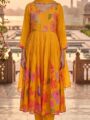 Mustard Yellow Floral Printed Kurti Pant Set with Dupatta
