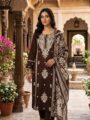 Deep Brown Floral Print Kurti Pant Set with Printed Dupatta