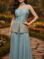 Blue Floral Silk Indo-Western