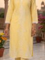 Yellow Cotton Embroidered Kurti Pant Set