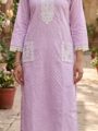 Lilac Cotton Embroidered Kurti Pant Set