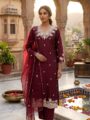 Maroon Silk Detailed Work Kurti Pant Set – Festive Wear