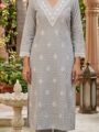 Grey Cotton Straight Kurti Pant Set