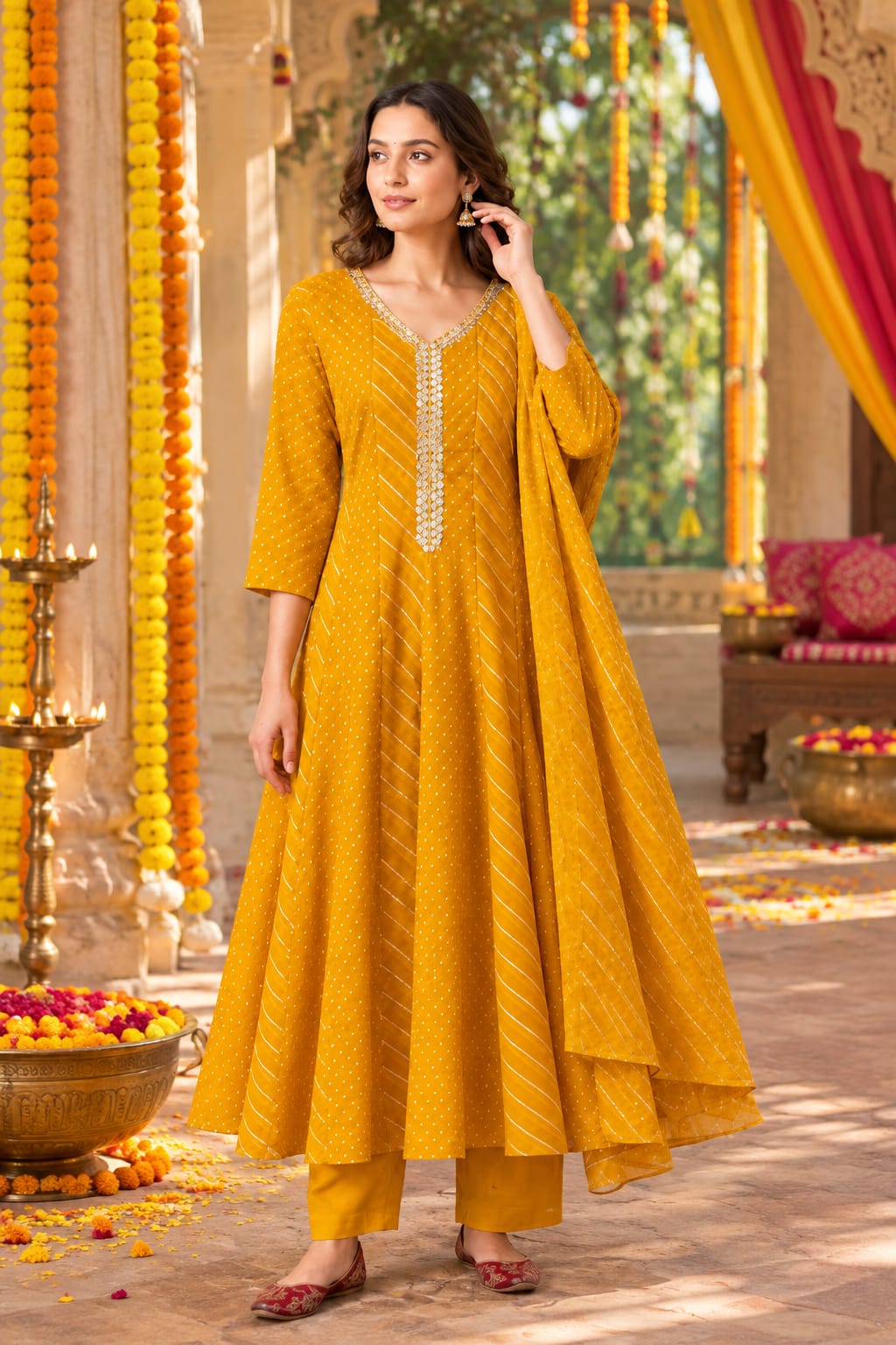 Mustard Yellow Anarkali Kurti Set with Dupatta
