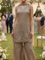 Taupe Embroidered Kurti Palazzo Set
