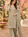 Grey Embroidered Palazzo Suit Set with Dupatta