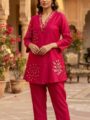 Pink Crepe Floral Embroidered Co-ord Set