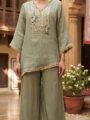 Sage Green Embroidered Tunic and Palazzo Co-ord Set